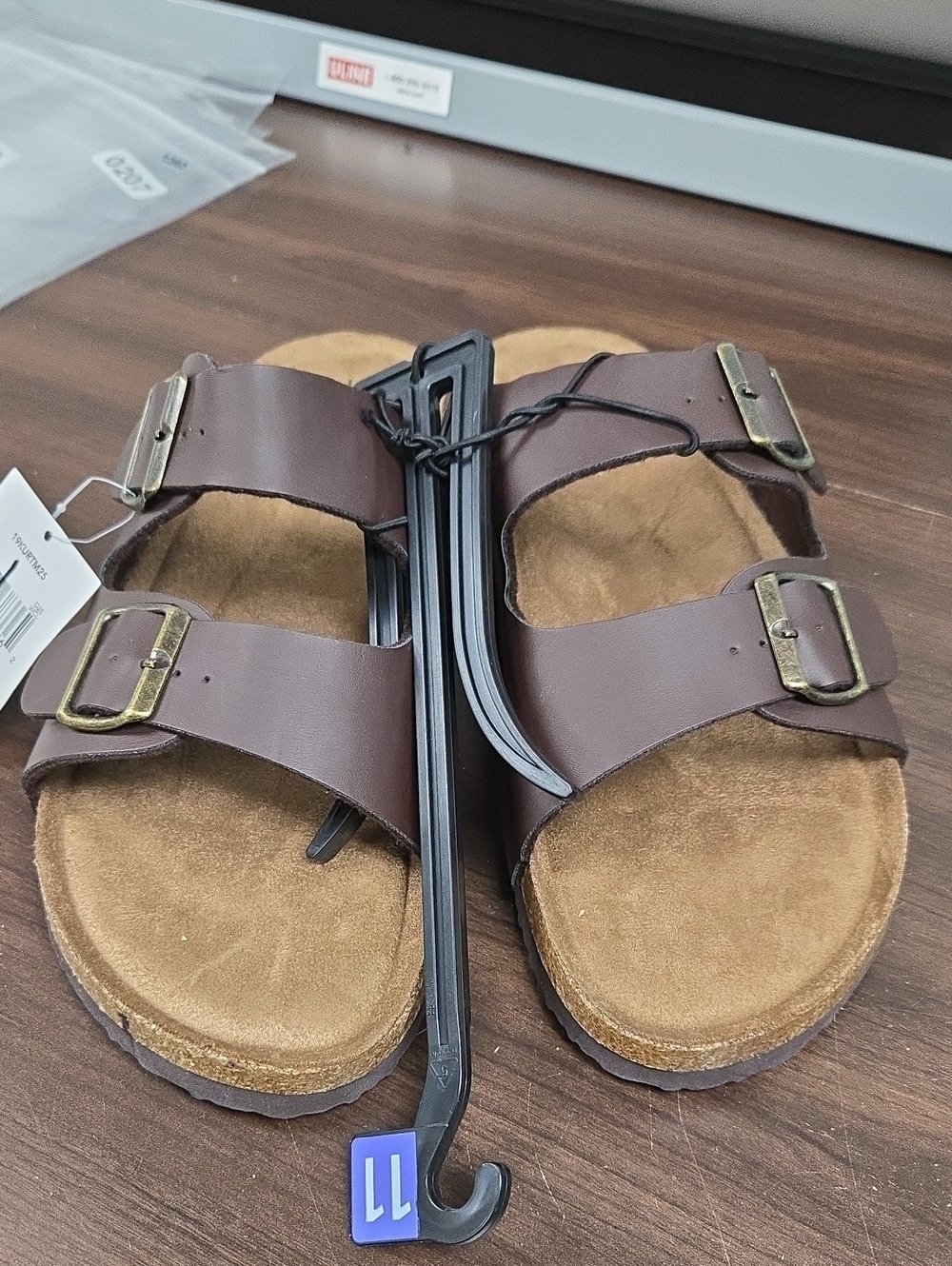 George Size 11 Brown Faux Leather Slide Sandal